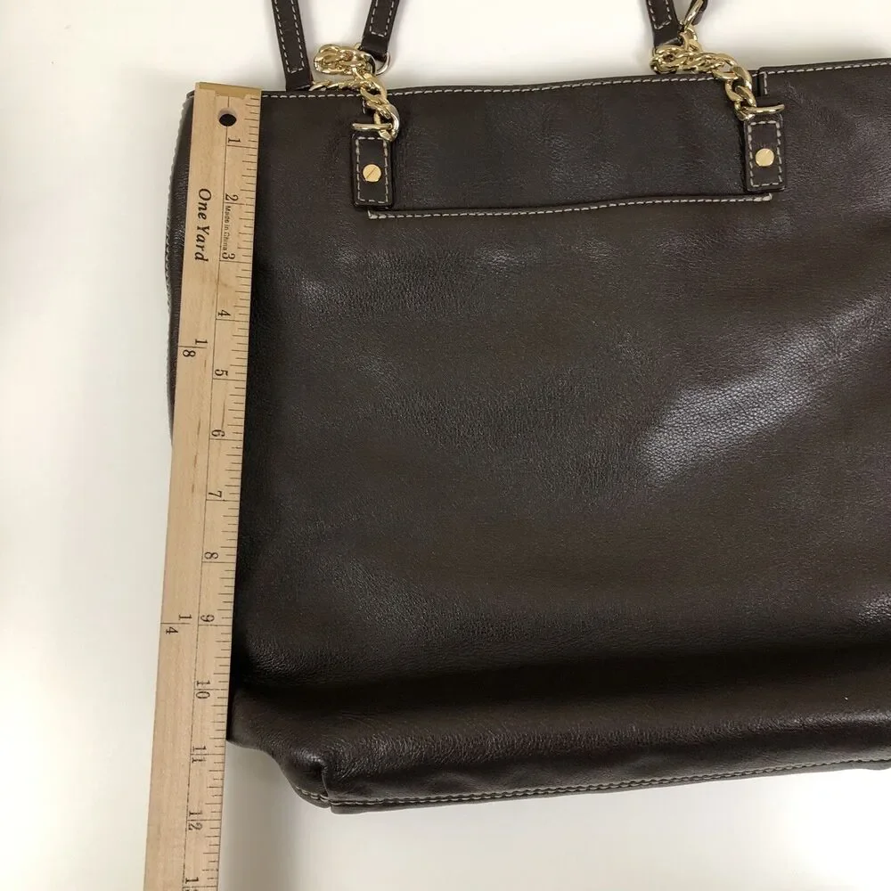 Michael Kors Brown Leather Hand Bag Chain‎ Link & Leather Dual Shoulder Straps